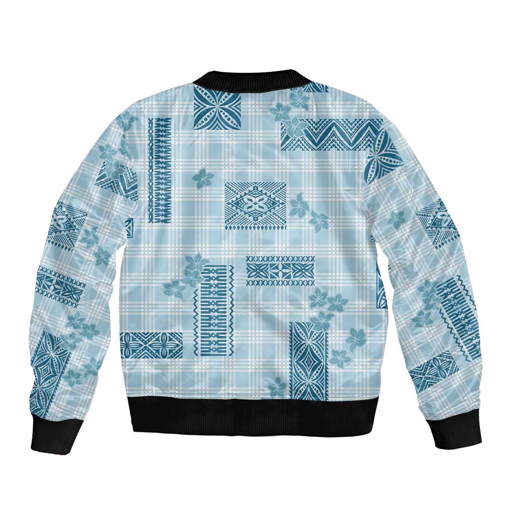 Hawaiian Quilt Tapa On Cold Blue Palaka Motifs Bomber Jacket LT7 - Polynesian Pride