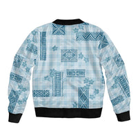 Hawaiian Quilt Tapa On Cold Blue Palaka Motifs Bomber Jacket LT7 - Polynesian Pride