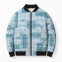 Hawaiian Quilt Tapa On Cold Blue Palaka Motifs Bomber Puffer Jacket LT7 Unisex Azure - Polynesian Pride