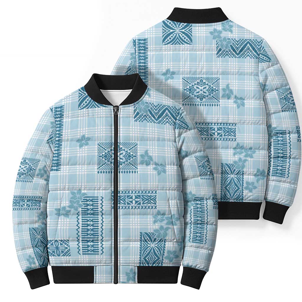 Hawaiian Quilt Tapa On Cold Blue Palaka Motifs Bomber Puffer Jacket LT7 - Polynesian Pride