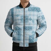 Hawaiian Quilt Tapa On Cold Blue Palaka Motifs Bomber Puffer Jacket LT7 - Polynesian Pride