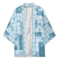 Hawaiian Quilt Tapa On Cold Blue Palaka Motifs Kimono LT7 Unisex Azure - Polynesian Pride