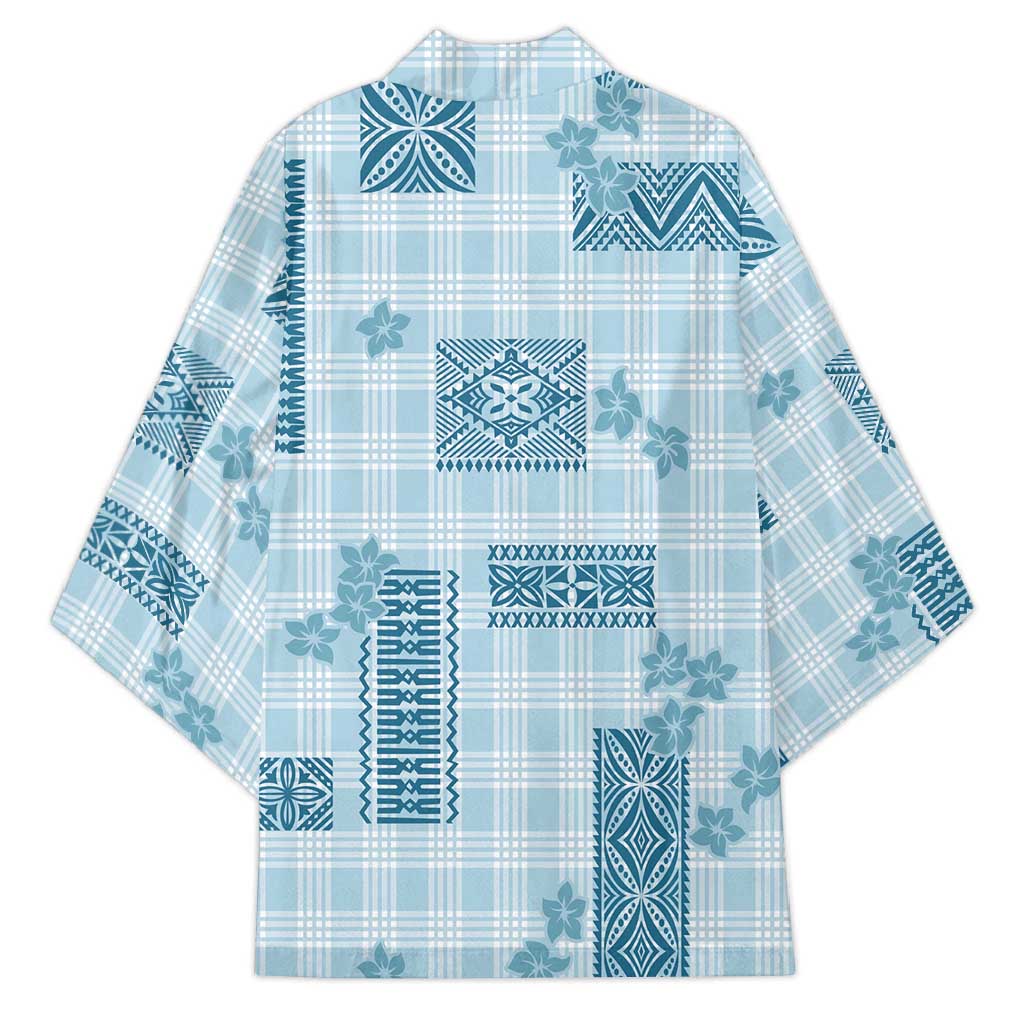Hawaiian Quilt Tapa On Cold Blue Palaka Motifs Kimono LT7 - Polynesian Pride