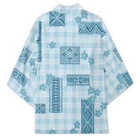 Hawaiian Quilt Tapa On Cold Blue Palaka Motifs Kimono LT7 - Polynesian Pride