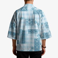 Hawaiian Quilt Tapa On Cold Blue Palaka Motifs Kimono LT7 - Polynesian Pride
