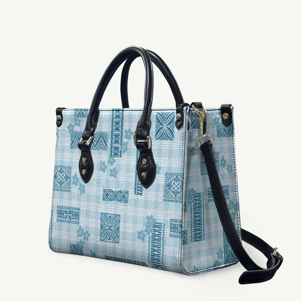 Hawaiian Quilt Tapa On Cold Blue Palaka Motifs Leather Bag LT7 Azure - Polynesian Pride