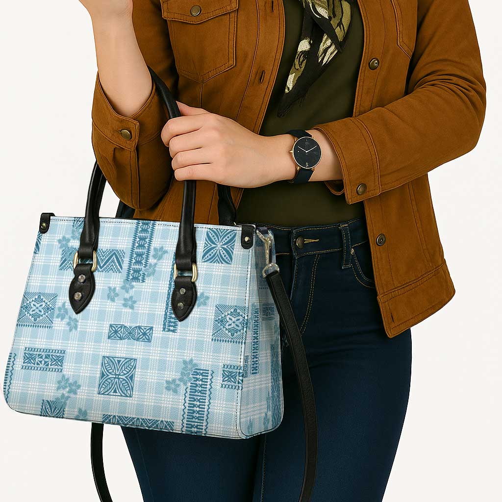 Hawaiian Quilt Tapa On Cold Blue Palaka Motifs Leather Bag LT7 - Polynesian Pride
