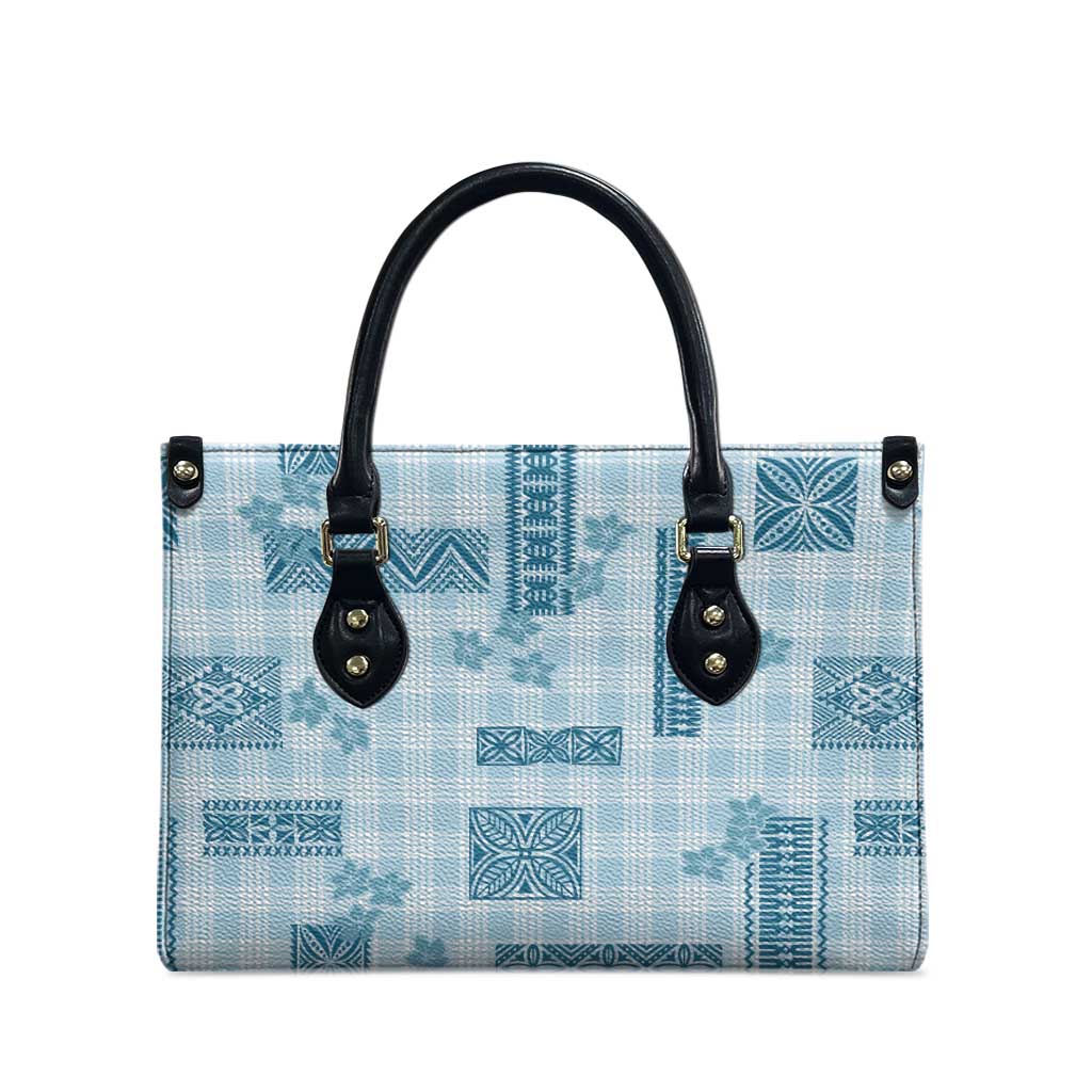 Hawaiian Quilt Tapa On Cold Blue Palaka Motifs Leather Bag LT7 - Polynesian Pride