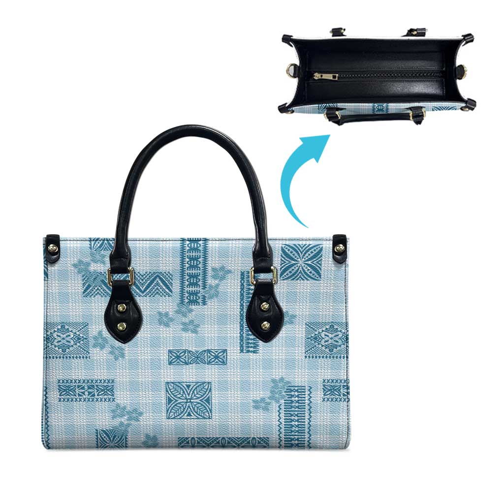 Hawaiian Quilt Tapa On Cold Blue Palaka Motifs Leather Bag LT7 - Polynesian Pride