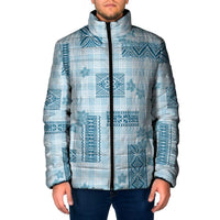 Hawaiian Quilt Tapa On Cold Blue Palaka Motifs Padded Jacket LT7 Men Azure - Polynesian Pride
