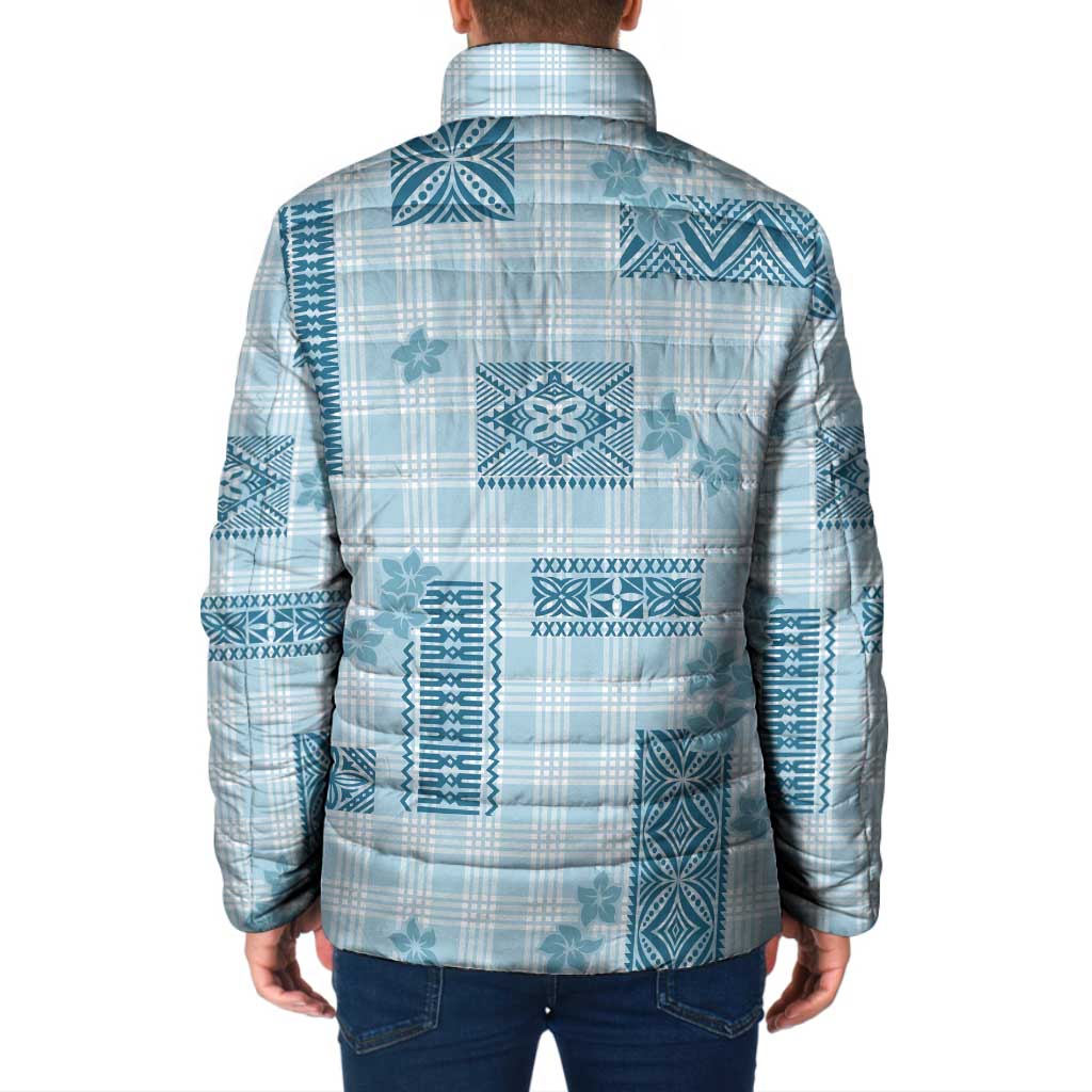 Hawaiian Quilt Tapa On Cold Blue Palaka Motifs Padded Jacket LT7 - Polynesian Pride