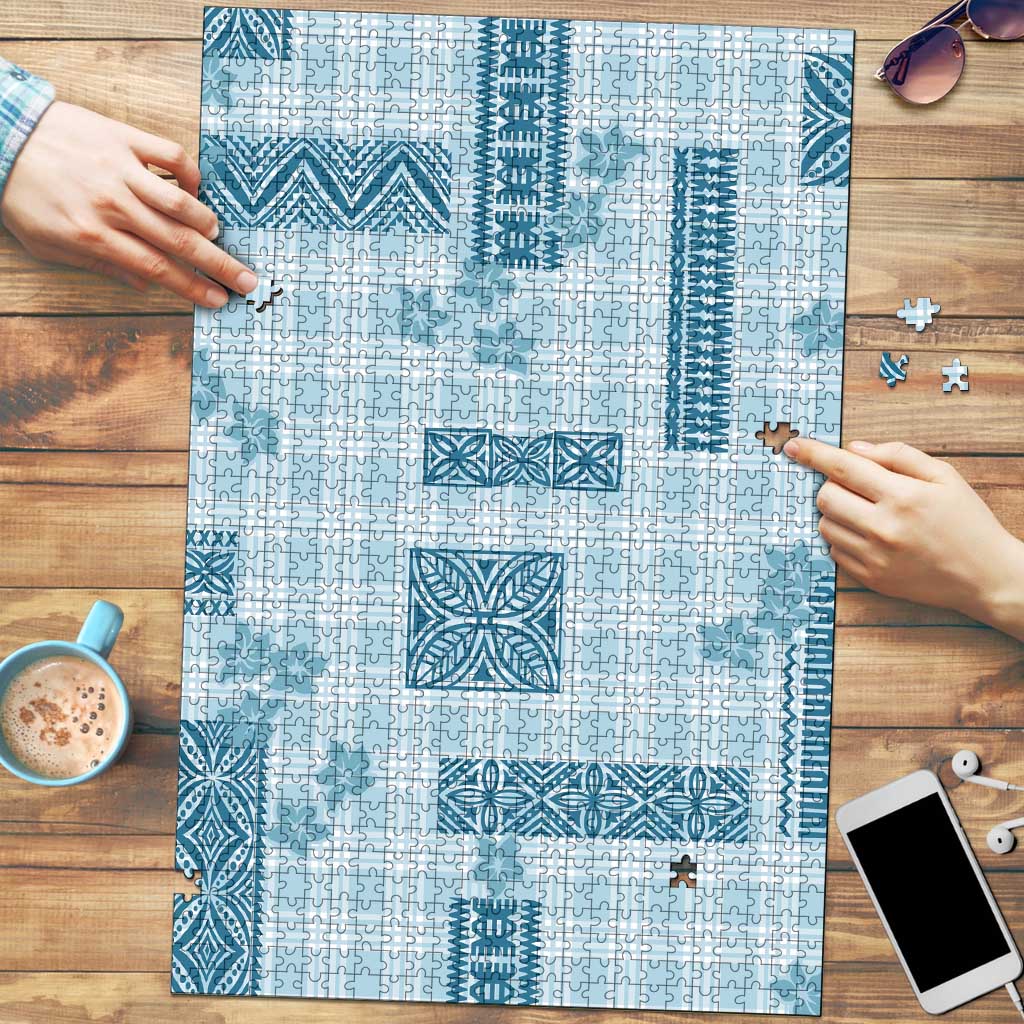 Hawaiian Quilt Tapa On Cold Blue Palaka Motifs Puzzle LT7 Azure - Polynesian Pride