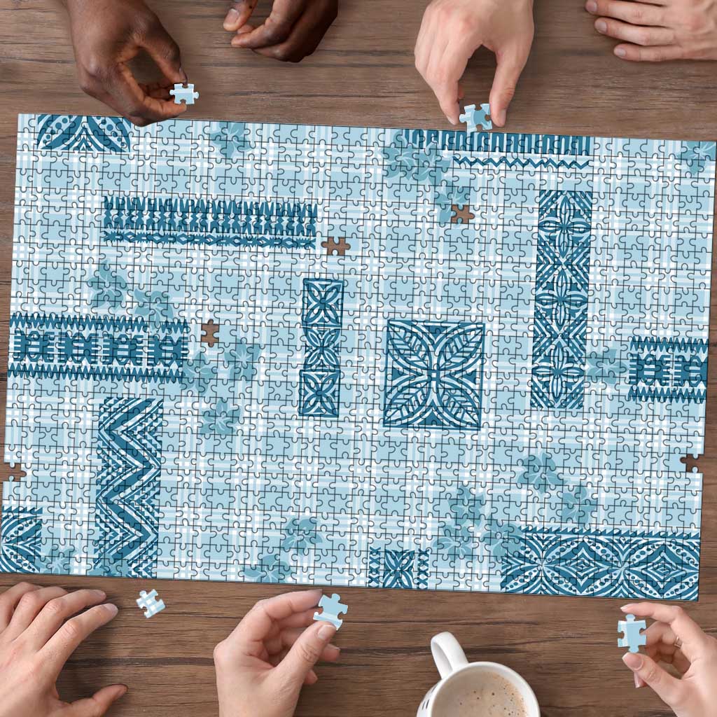 Hawaiian Quilt Tapa On Cold Blue Palaka Motifs Puzzle LT7 - Polynesian Pride