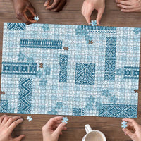 Hawaiian Quilt Tapa On Cold Blue Palaka Motifs Puzzle LT7 - Polynesian Pride
