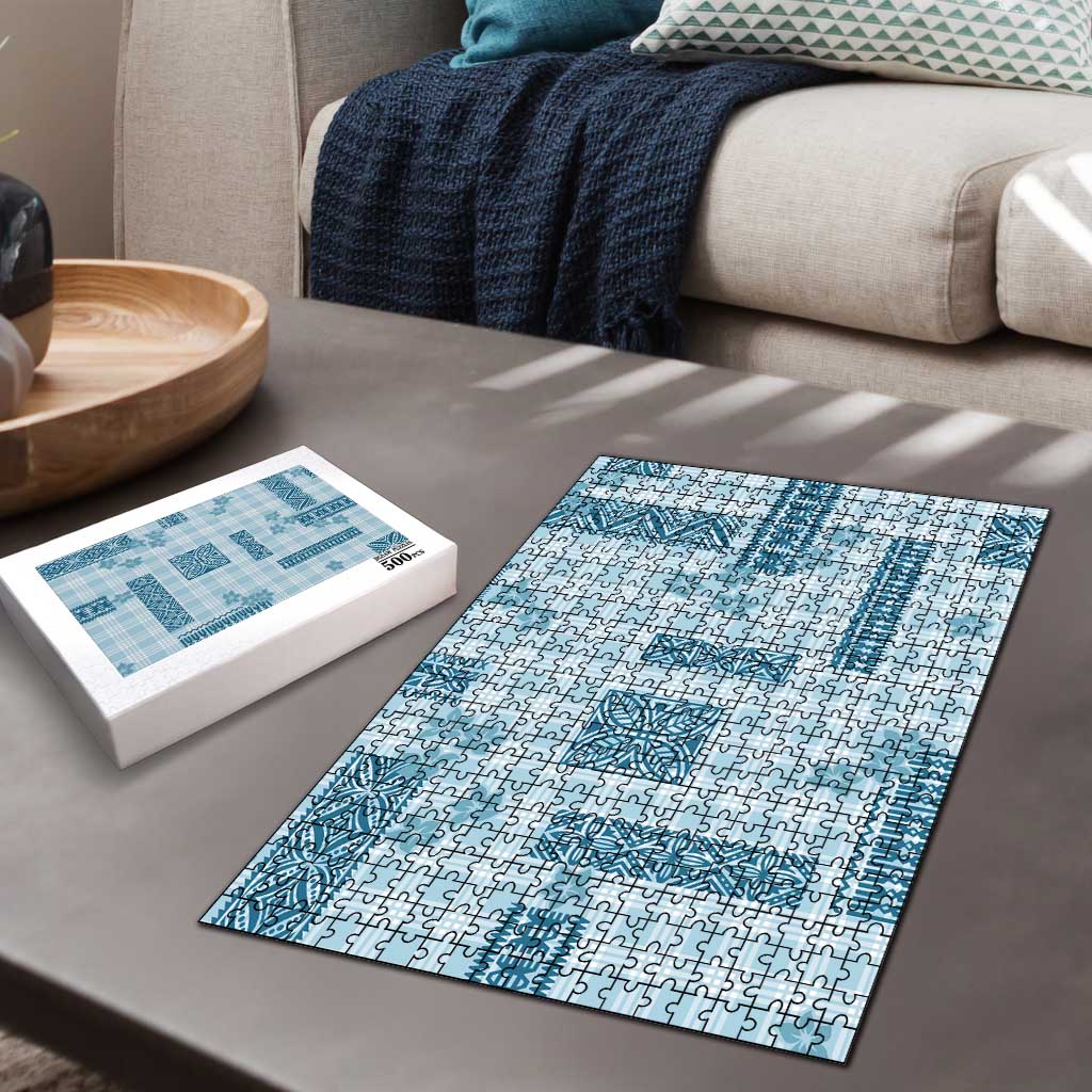 Hawaiian Quilt Tapa On Cold Blue Palaka Motifs Puzzle LT7 - Polynesian Pride