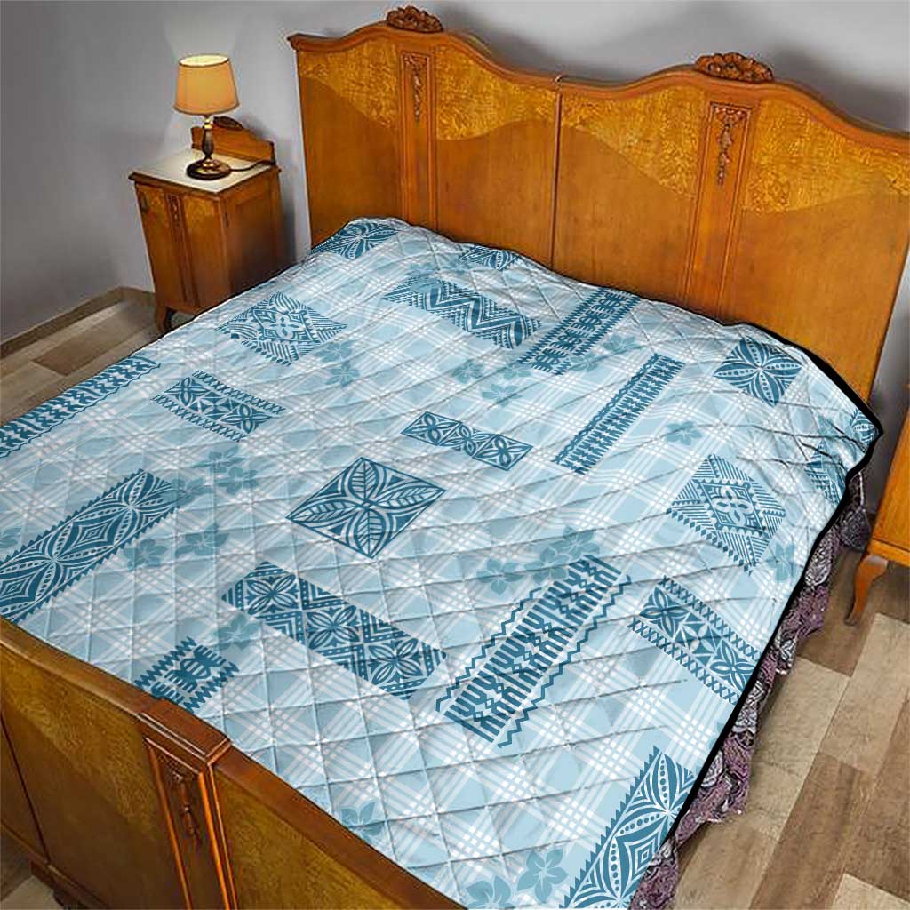 Hawaiian Quilt Tapa On Cold Blue Palaka Motifs Quilt LT7 - Polynesian Pride