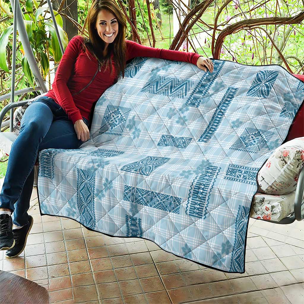 Hawaiian Quilt Tapa On Cold Blue Palaka Motifs Quilt LT7 - Polynesian Pride