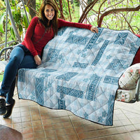 Hawaiian Quilt Tapa On Cold Blue Palaka Motifs Quilt LT7 - Polynesian Pride
