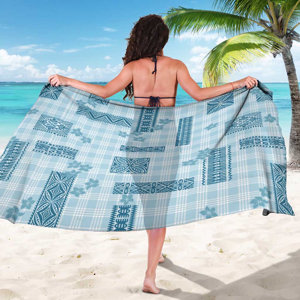 Hawaiian Quilt Tapa On Cold Blue Palaka Motifs Sarong LT7 - Polynesian Pride