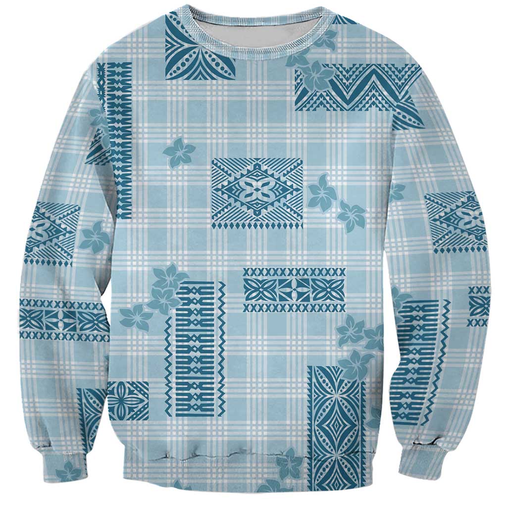 Hawaiian Quilt Tapa On Cold Blue Palaka Motifs Sweatshirt LT7 Unisex Azure - Polynesian Pride