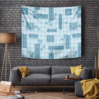 Hawaiian Quilt Tapa On Cold Blue Palaka Motifs Tapestry LT7 Azure - Polynesian Pride