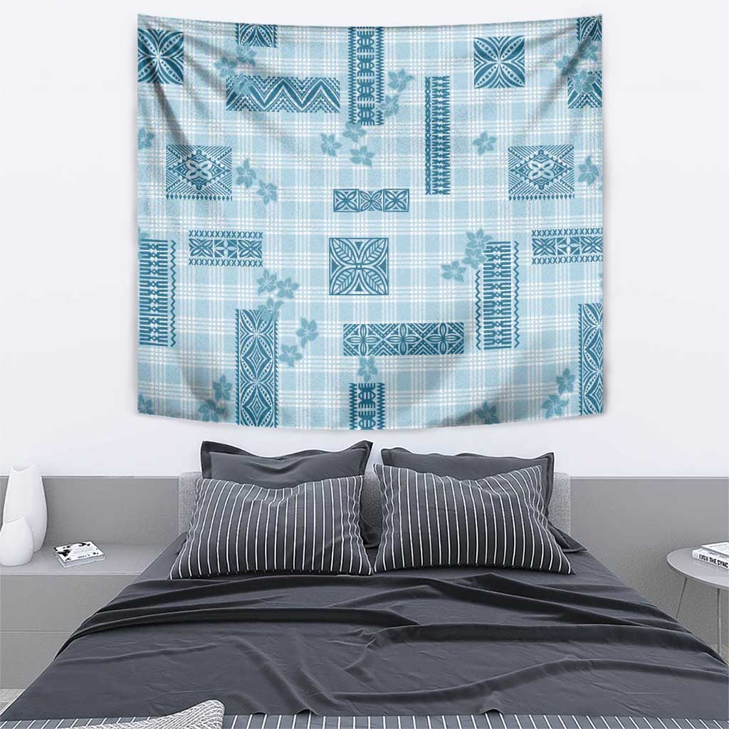 Hawaiian Quilt Tapa On Cold Blue Palaka Motifs Tapestry LT7 - Polynesian Pride
