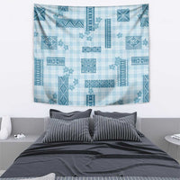 Hawaiian Quilt Tapa On Cold Blue Palaka Motifs Tapestry LT7 - Polynesian Pride