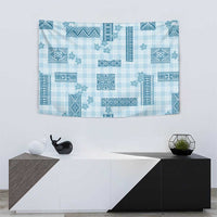 Hawaiian Quilt Tapa On Cold Blue Palaka Motifs Tapestry LT7 - Polynesian Pride