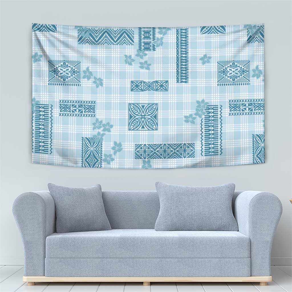 Hawaiian Quilt Tapa On Cold Blue Palaka Motifs Tapestry LT7 - Polynesian Pride
