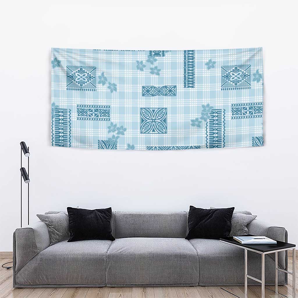 Hawaiian Quilt Tapa On Cold Blue Palaka Motifs Tapestry LT7 - Polynesian Pride