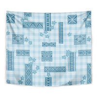 Hawaiian Quilt Tapa On Cold Blue Palaka Motifs Tapestry LT7 - Polynesian Pride