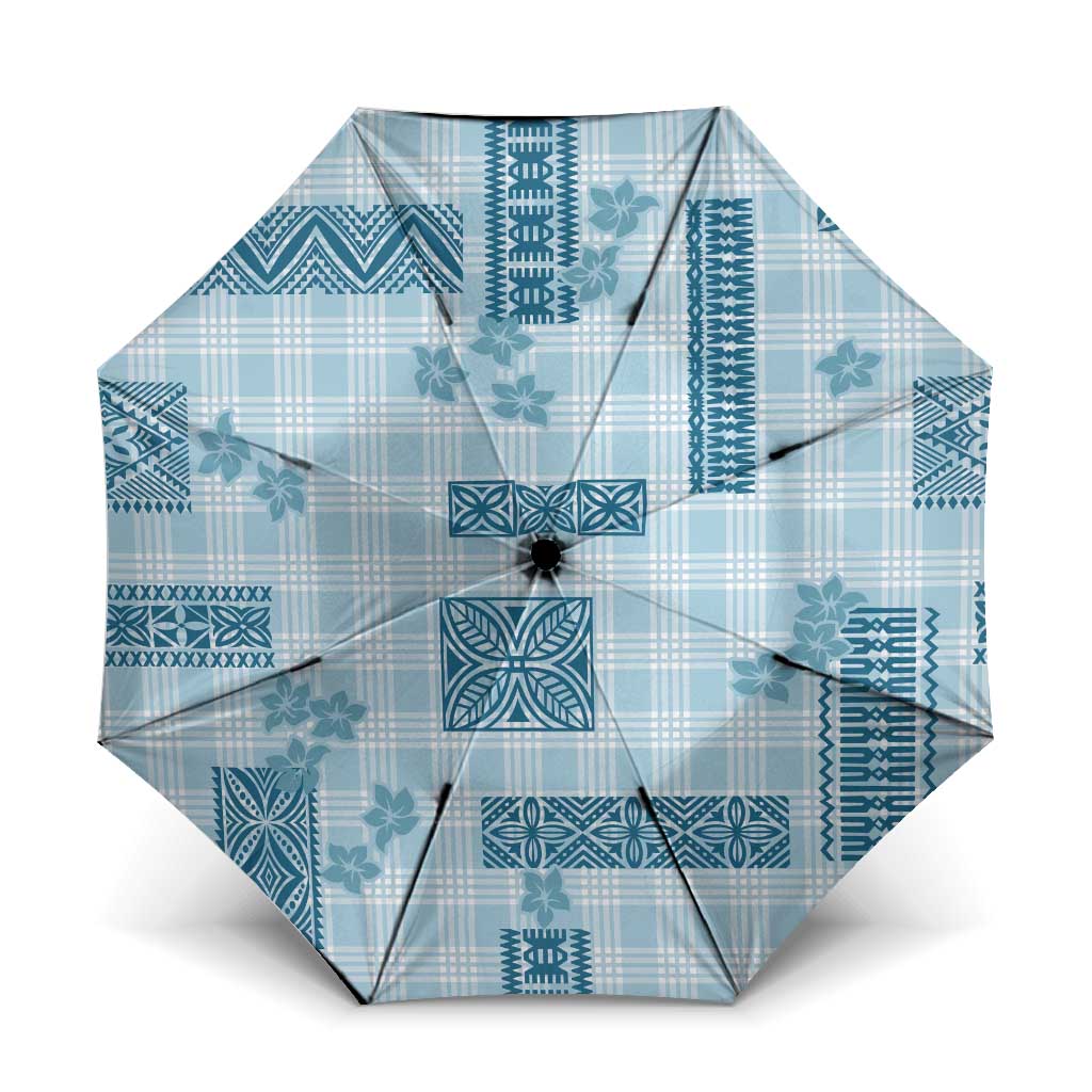 Hawaiian Quilt Tapa On Cold Blue Palaka Motifs Umbrella LT7 One Size Folded 11.42 inch Opened Diameter 37.4 inch Azure - Polynesian Pride