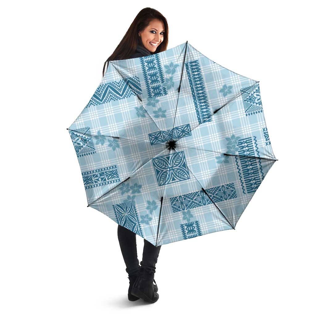 Hawaiian Quilt Tapa On Cold Blue Palaka Motifs Umbrella LT7 - Polynesian Pride