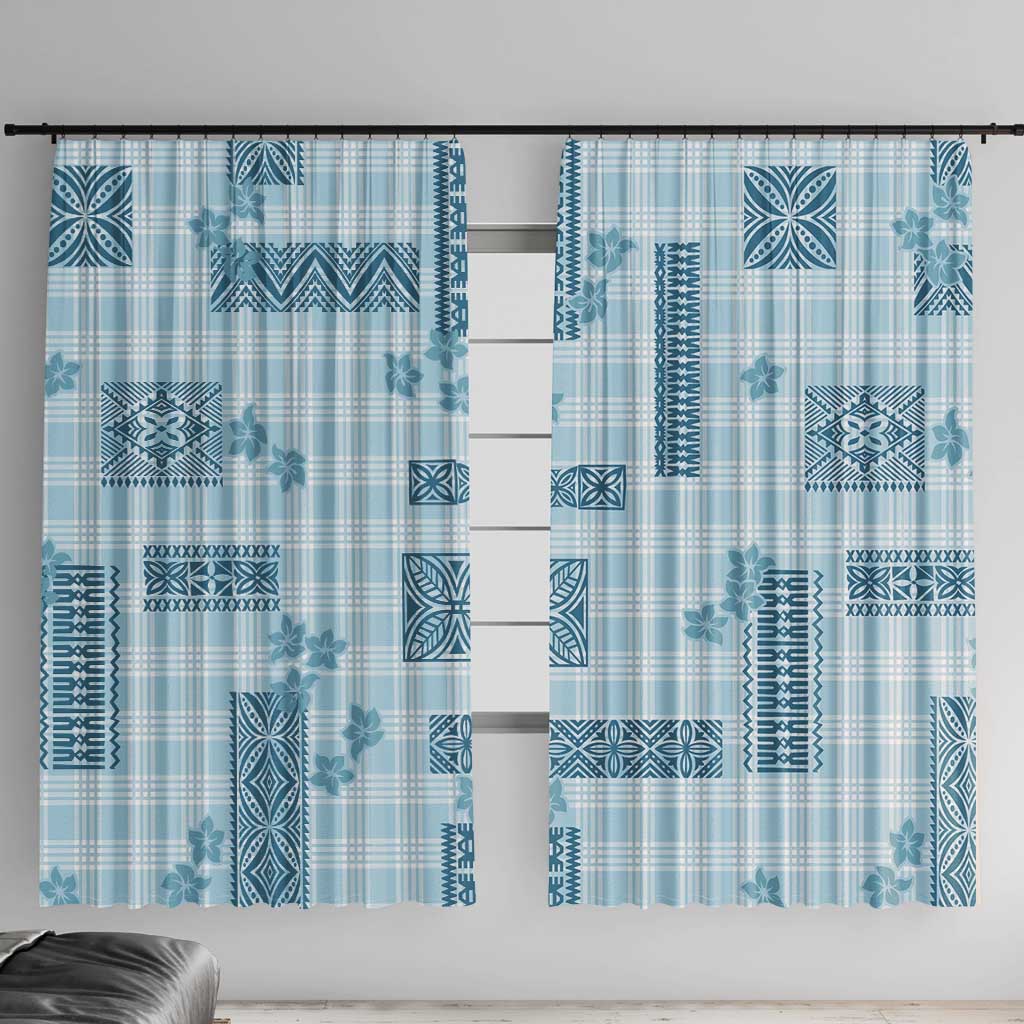 Hawaiian Quilt Tapa On Cold Blue Palaka Motifs Window Curtain LT7 With Hooks Azure - Polynesian Pride