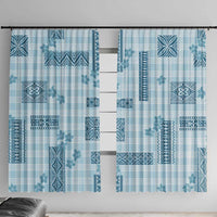 Hawaiian Quilt Tapa On Cold Blue Palaka Motifs Window Curtain LT7 With Hooks Azure - Polynesian Pride