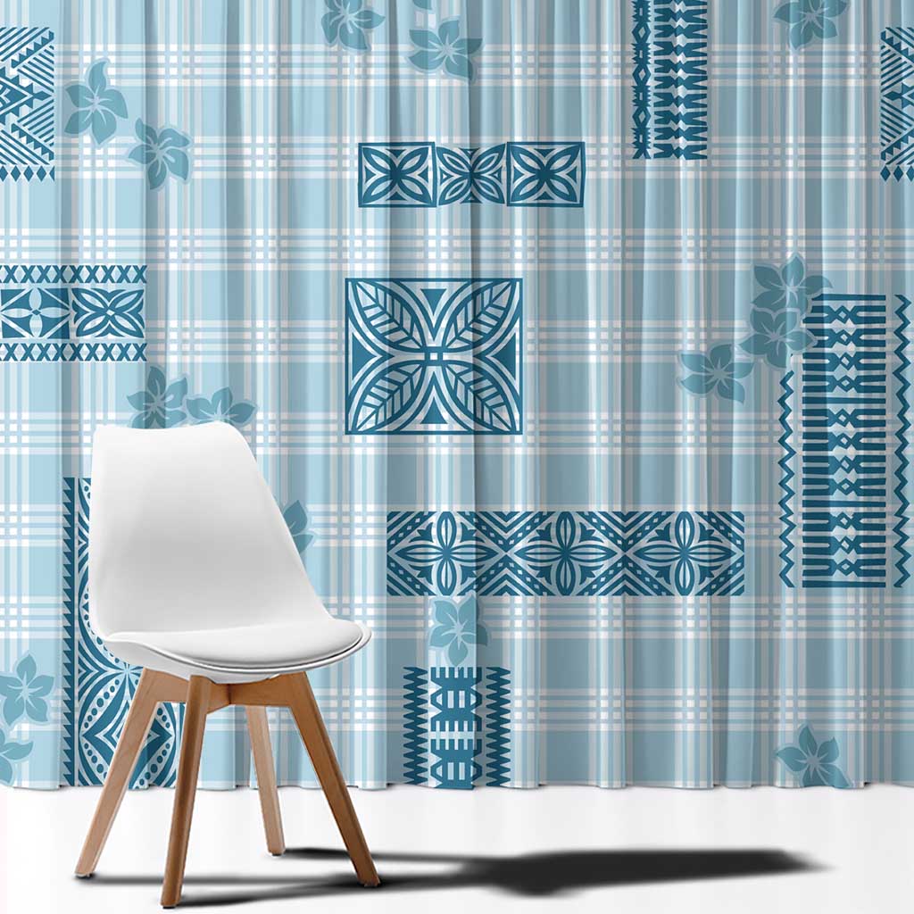 Hawaiian Quilt Tapa On Cold Blue Palaka Motifs Window Curtain LT7 - Polynesian Pride