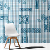 Hawaiian Quilt Tapa On Cold Blue Palaka Motifs Window Curtain LT7 - Polynesian Pride