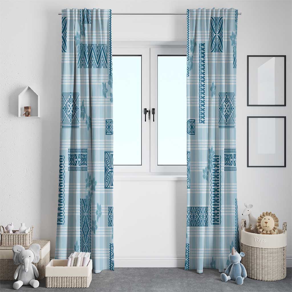 Hawaiian Quilt Tapa On Cold Blue Palaka Motifs Window Curtain LT7 - Polynesian Pride