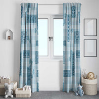 Hawaiian Quilt Tapa On Cold Blue Palaka Motifs Window Curtain LT7 - Polynesian Pride