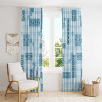 Hawaiian Quilt Tapa On Cold Blue Palaka Motifs Window Curtain LT7 - Polynesian Pride
