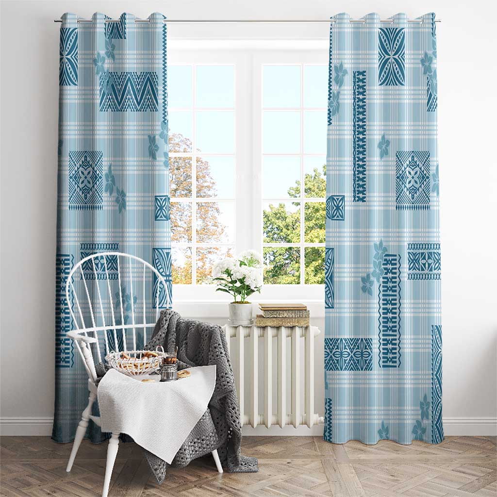 Hawaiian Quilt Tapa On Cold Blue Palaka Motifs Window Curtain LT7 - Polynesian Pride