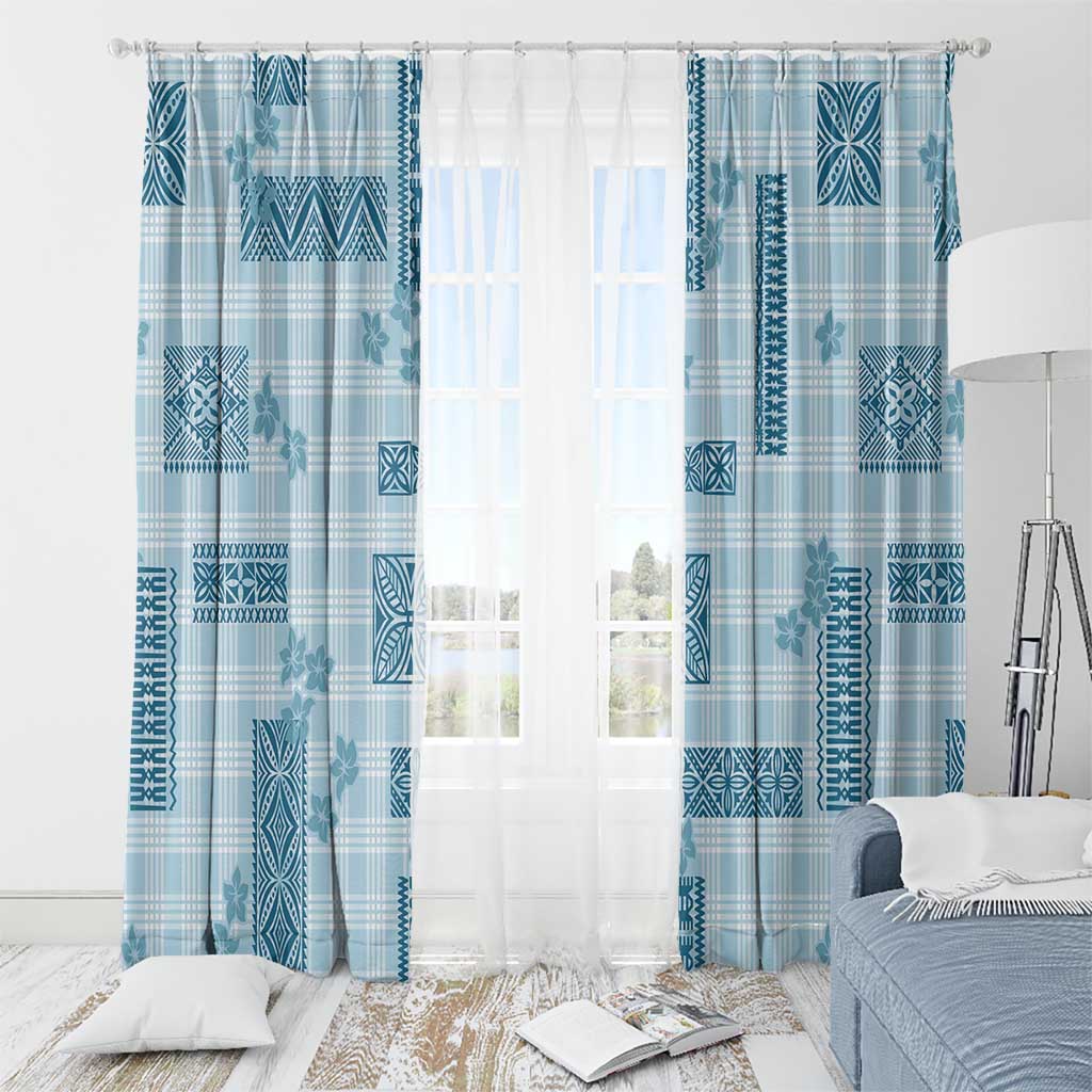 Hawaiian Quilt Tapa On Cold Blue Palaka Motifs Window Curtain LT7 - Polynesian Pride