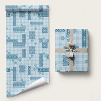 Hawaiian Quilt Tapa On Cold Blue Palaka Motifs Wrapping Paper LT7 58" × 23" Azure - Polynesian Pride