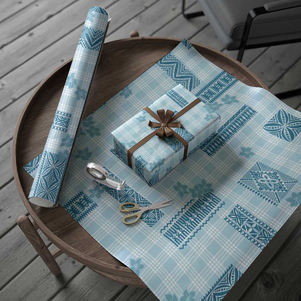 Hawaiian Quilt Tapa On Cold Blue Palaka Motifs Wrapping Paper LT7 - Polynesian Pride