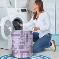 Hawaiian Quilt Tapa On Lilac Palaka Motifs Laundry Basket LT7 - Polynesian Pride