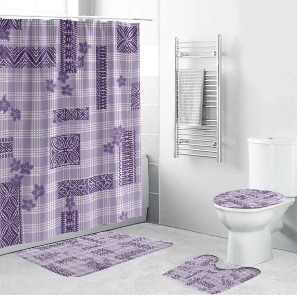 Hawaiian Quilt Tapa On Lilac Palaka Motifs Bathroom Set LT7 Bathroom Set (4 pcs) Lilac - Polynesian Pride