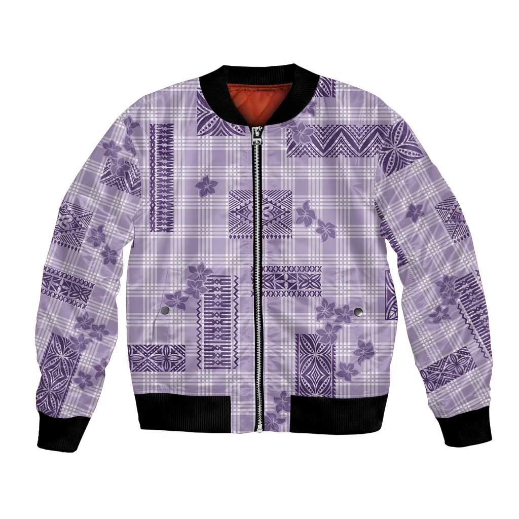 Hawaiian Quilt Tapa On Lilac Palaka Motifs Bomber Jacket LT7 Unisex Lilac - Polynesian Pride