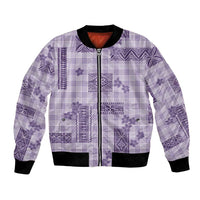 Hawaiian Quilt Tapa On Lilac Palaka Motifs Bomber Jacket LT7 Unisex Lilac - Polynesian Pride