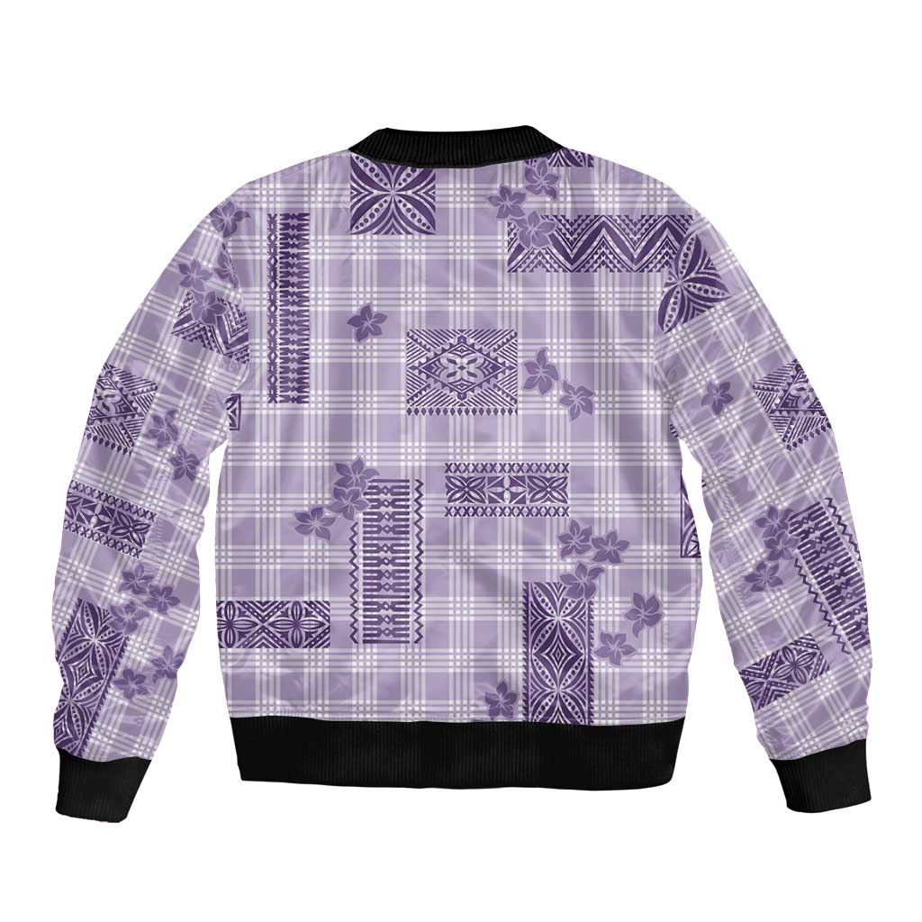 Hawaiian Quilt Tapa On Lilac Palaka Motifs Bomber Jacket LT7 - Polynesian Pride
