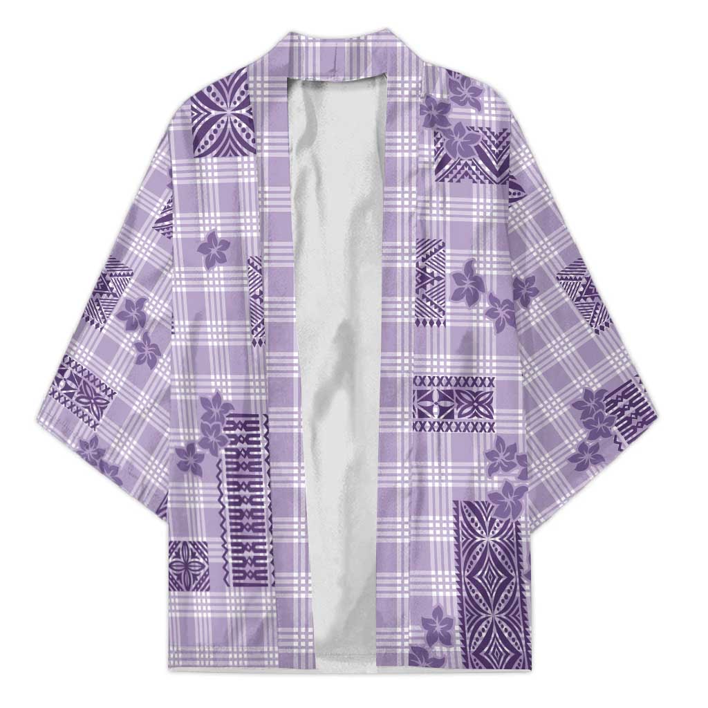 Hawaiian Quilt Tapa On Lilac Palaka Motifs Kimono LT7 Unisex Lilac - Polynesian Pride